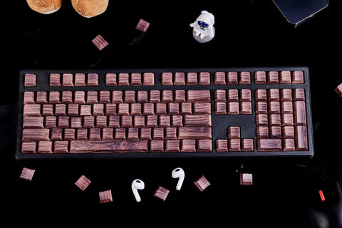 Cool Wooden-Style PBT Backlit Keycap Set for Mechanical Keyboard, Artisan Keycaps, PBT Dye-Sub, Side-Printed, Cherry Profile, 135pcs