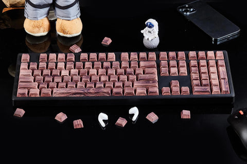 Cool Wooden-Style PBT Backlit Keycap Set for Mechanical Keyboard, Artisan Keycaps, PBT Dye-Sub, Side-Printed, Cherry Profile, 135pcs