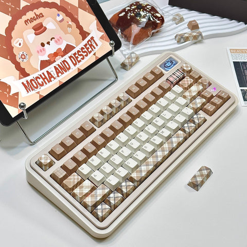 British Style Brown Retro Plaid Keycaps Set for Mechanical Keyboard, Artisan Keycaps, Cherry Profile, PBT Dye-Sub, Mx(+)Switches, 138pcs