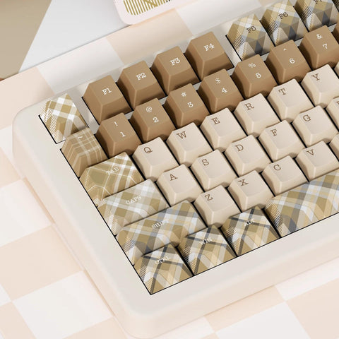 British Style Brown Retro Plaid Keycaps Set for Mechanical Keyboard, Artisan Keycaps, Cherry Profile, PBT Dye-Sub, Mx(+)Switches, 138pcs