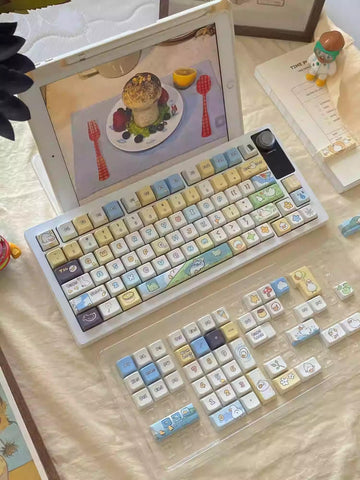 Cute Happy Duck Theme Artisan Keycap Set for Mechanical Keyboard, Kawaii Keycaps, ISO Keycaps, PBT Dye-Sub, Mx(+)Switches, 149pcs