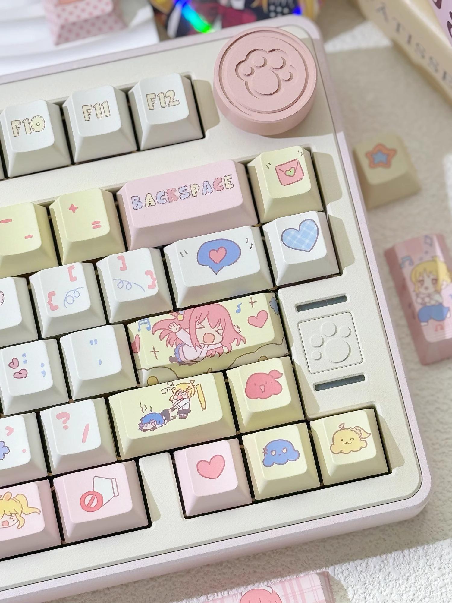 Cute Bocchi the Rock Theme Keycap Set for Mechanical Keyboard, Kawaii Keycaps, Anime Keycap Set, Cherry & MDA Profile, PBT Dye-Sub, 149pcs