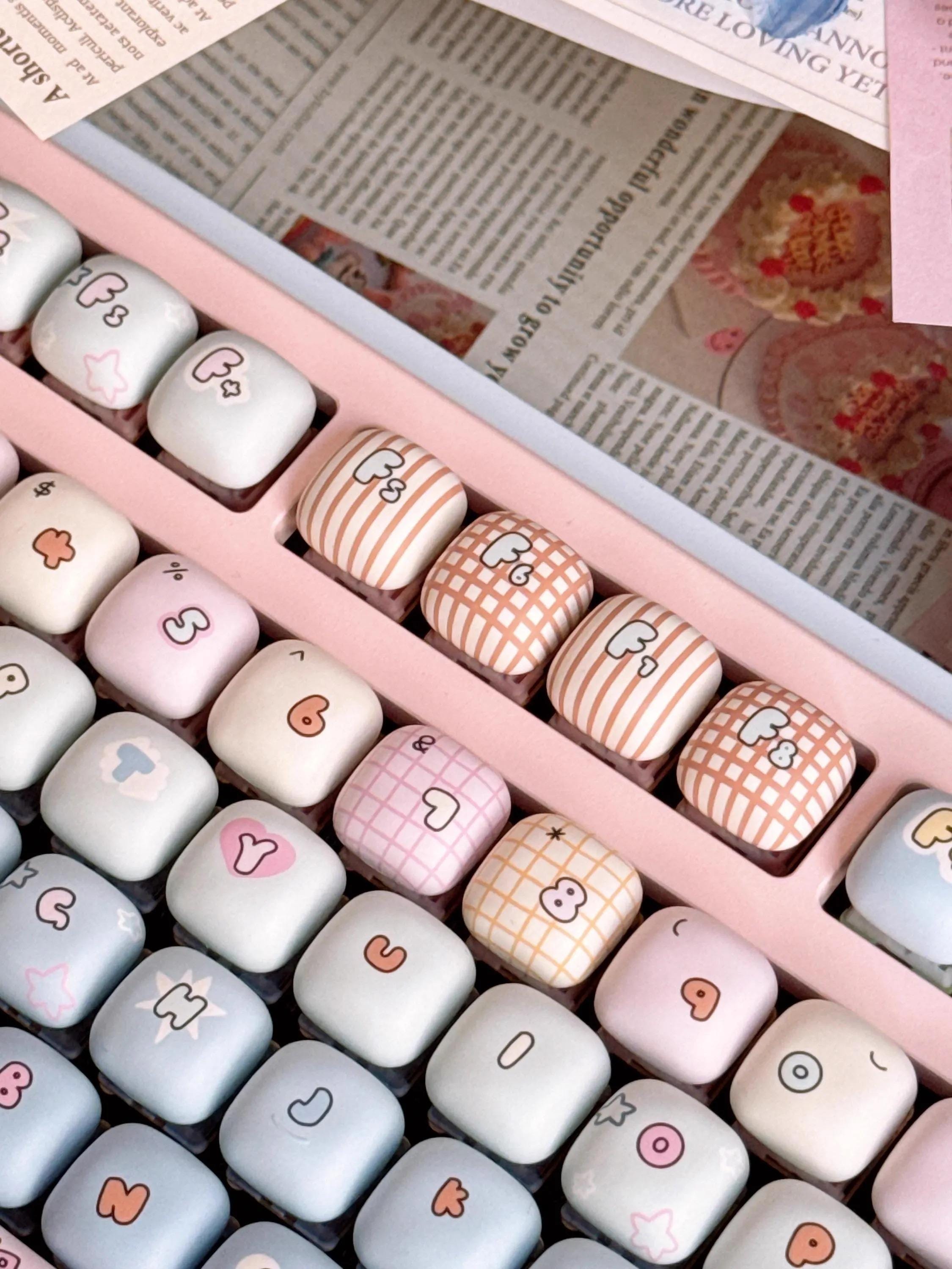 Cute Gradient MOG Round Keycap Set for Mechanical Keyboard, Cartoon Keycaps, Kawaii Keycaps, PBT Dye-Sub, Mx(+)Switches, 137pcs
