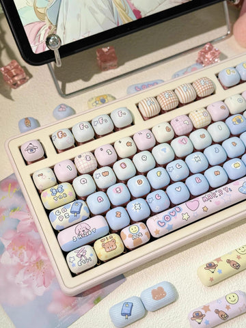 Cute Gradient MOG Round Keycap Set for Mechanical Keyboard, Cartoon Keycaps, Kawaii Keycaps, PBT Dye-Sub, Mx(+)Switches, 137pcs