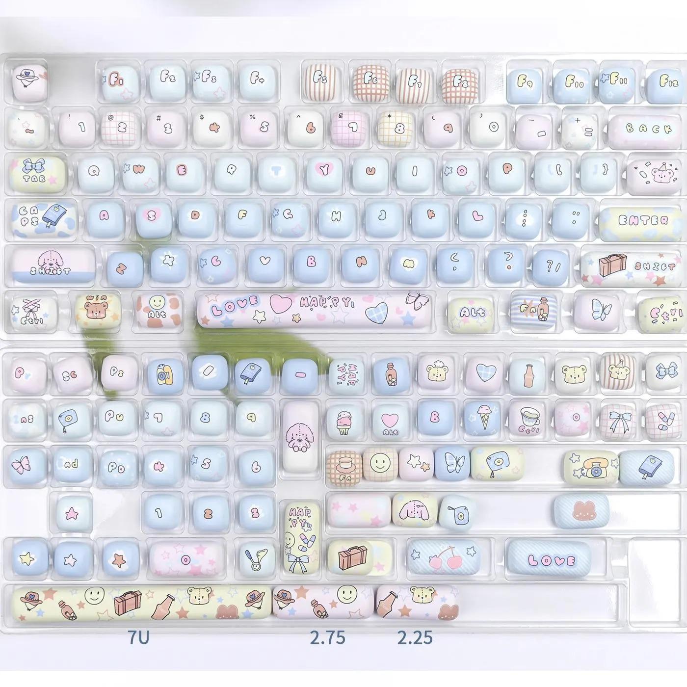 Cute Gradient MOG Round Keycap Set for Mechanical Keyboard, Cartoon Keycaps, Kawaii Keycaps, PBT Dye-Sub, Mx(+)Switches, 137pcs