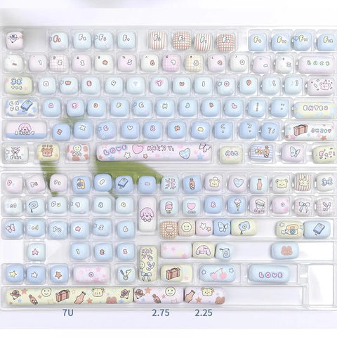Cute Gradient MOG Round Keycap Set for Mechanical Keyboard, Cartoon Keycaps, Kawaii Keycaps, PBT Dye-Sub, Mx(+)Switches, 137pcs