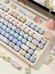 Cute Gradient MOG Round Keycap Set for Mechanical Keyboard, Cartoon Keycaps, Kawaii Keycaps, PBT Dye-Sub, Mx(+)Switches, 137pcs