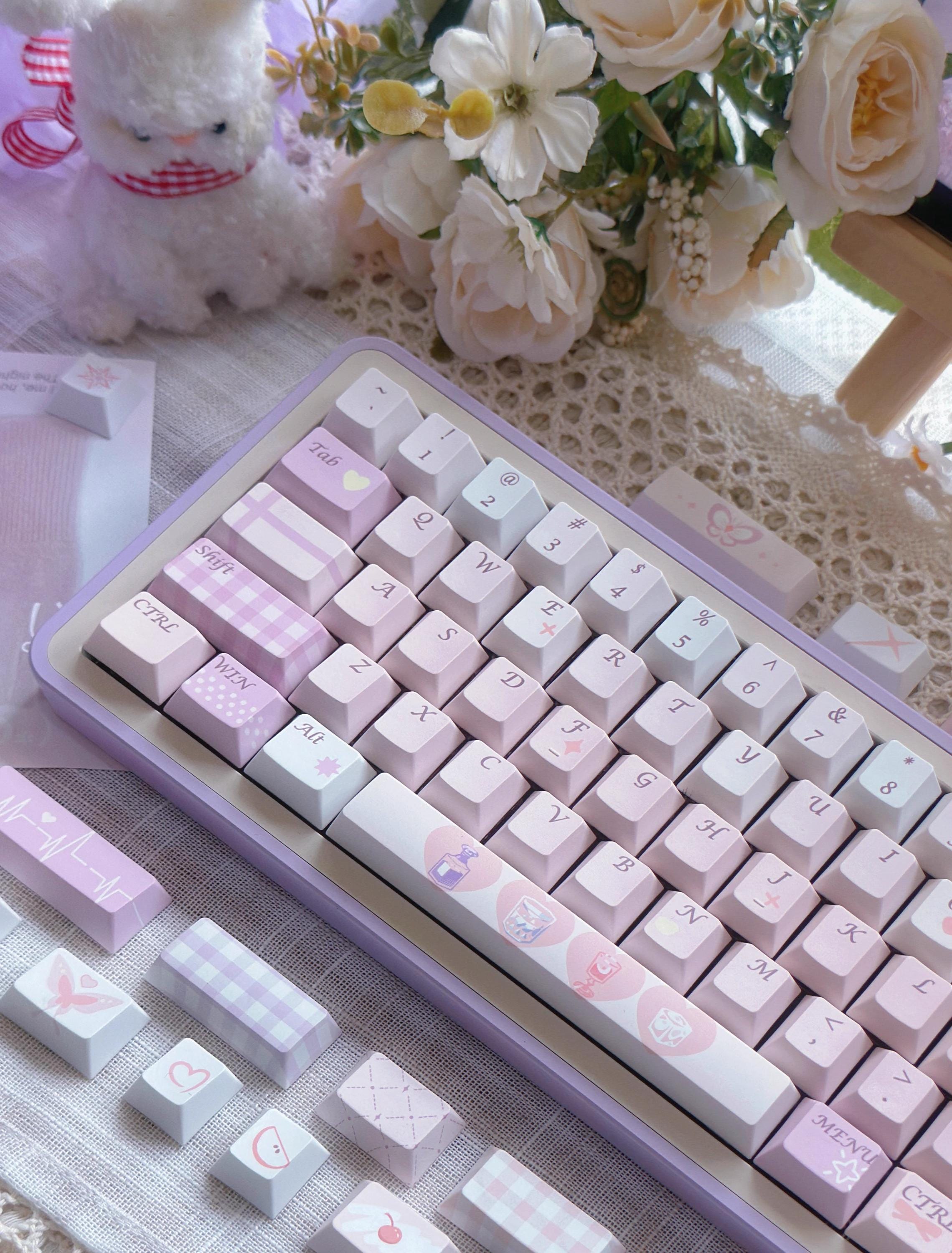 Cute Valentines Day Theme PBT ISO Keycap Set for Mechanical Keyboard, Kawaii Keycaps, Artisan Keycaps, Cherry & MDA Profile, 150pcs