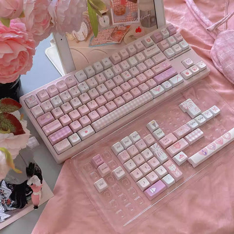 Cute Pink Valentine Day Theme Keycap Set for Mechanical Keyboard, Kawaii Keycaps, Artisan Keycaps, Cherry & MDA Profile, 150pcs