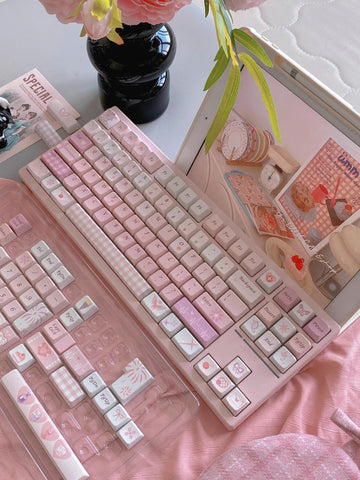 Cute Pink Valentine Day Theme Keycap Set for Mechanical Keyboard, Kawaii Keycaps, Artisan Keycaps, Cherry & MDA Profile, 150pcs