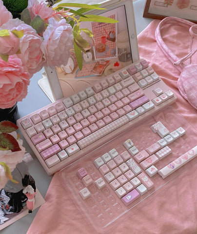 Cute Pink Valentine Day Theme Keycap Set for Mechanical Keyboard, Kawaii Keycaps, Artisan Keycaps, Cherry & MDA Profile, 150pcs