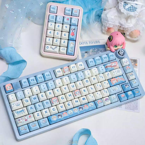 Cute Blue Spy X Family Anime Keycaps Set for Mechanical Keyboard, Anya Keycaps, Kawaii Keycaps, Artisan Keycaps, MOA/DMA Profile, 132/151pcs