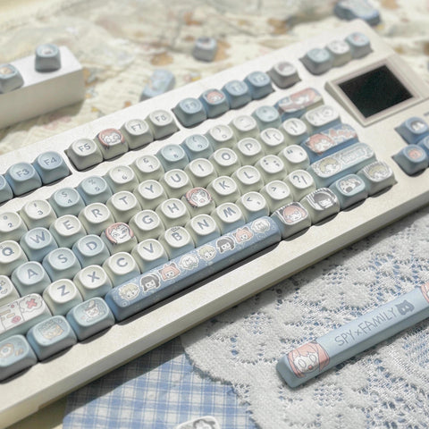 Cute Blue Spy X Family Anime Keycaps Set for Mechanical Keyboard, Anya Keycaps, Kawaii Keycaps, Artisan Keycaps, MOA/DMA Profile, 132/151pcs