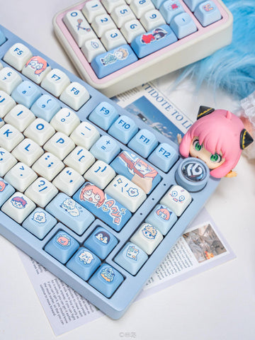 Cute Blue Spy X Family Anime Keycaps Set for Mechanical Keyboard, Anya Keycaps, Kawaii Keycaps, Artisan Keycaps, MOA/DMA Profile, 132/151pcs