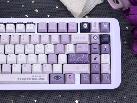 Violet Theme Cool Purple Keycaps Set for Mechanical Keyboard, Artisan Keycaps, ISO Keycaps, Cherry Profile, PBT Dye-Sub, 139pcs