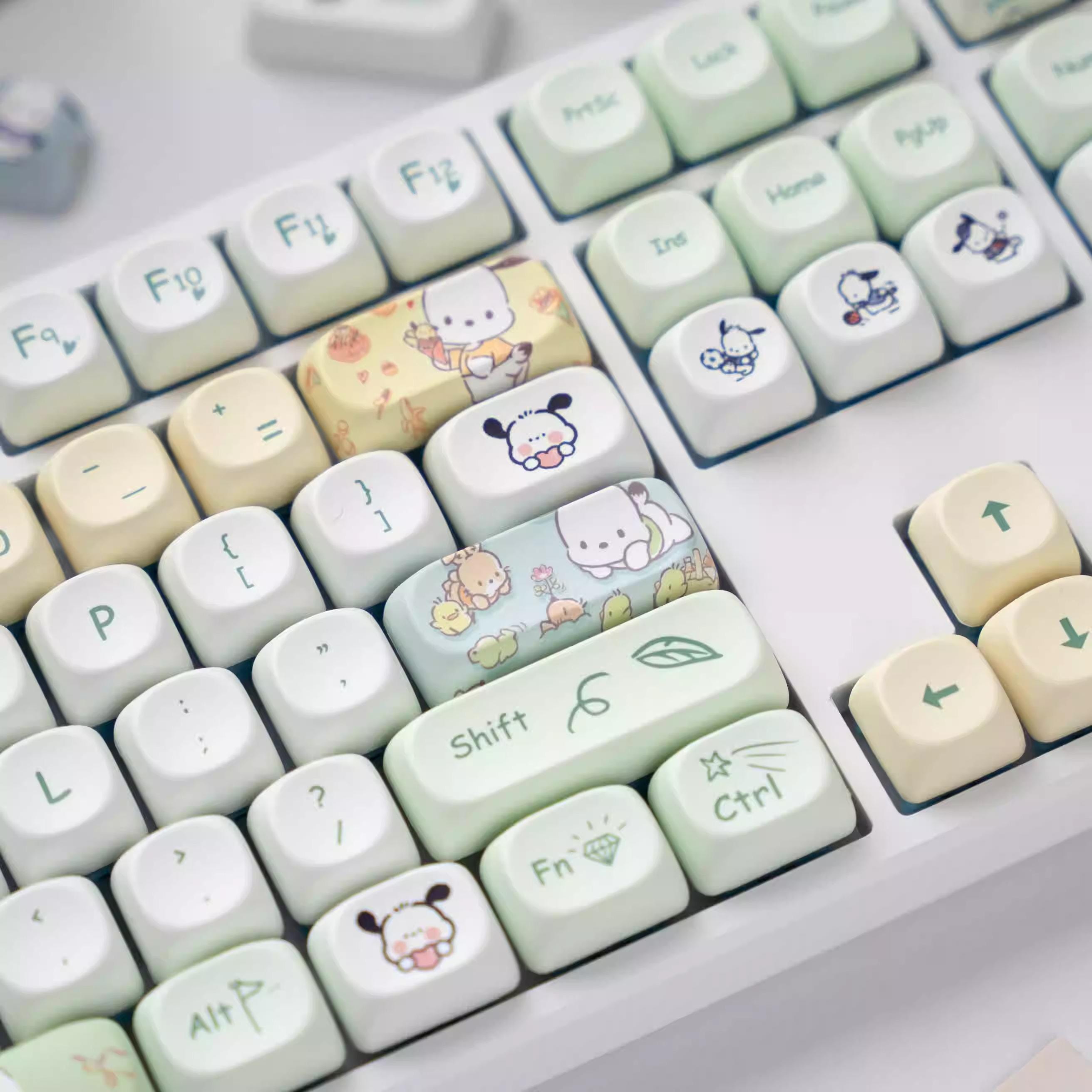 Cute Pochacco Theme Green Keycap Set for Mechanical Keyboard, Kawaii Keycaps, Artisan Keycaps, PBT Dye-Sub, MOA Profile, 148pcs