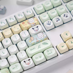 Cute Pochacco Theme Green Keycap Set for Mechanical Keyboard, Kawaii Keycaps, Artisan Keycaps, PBT Dye-Sub, MOA Profile, 148pcs