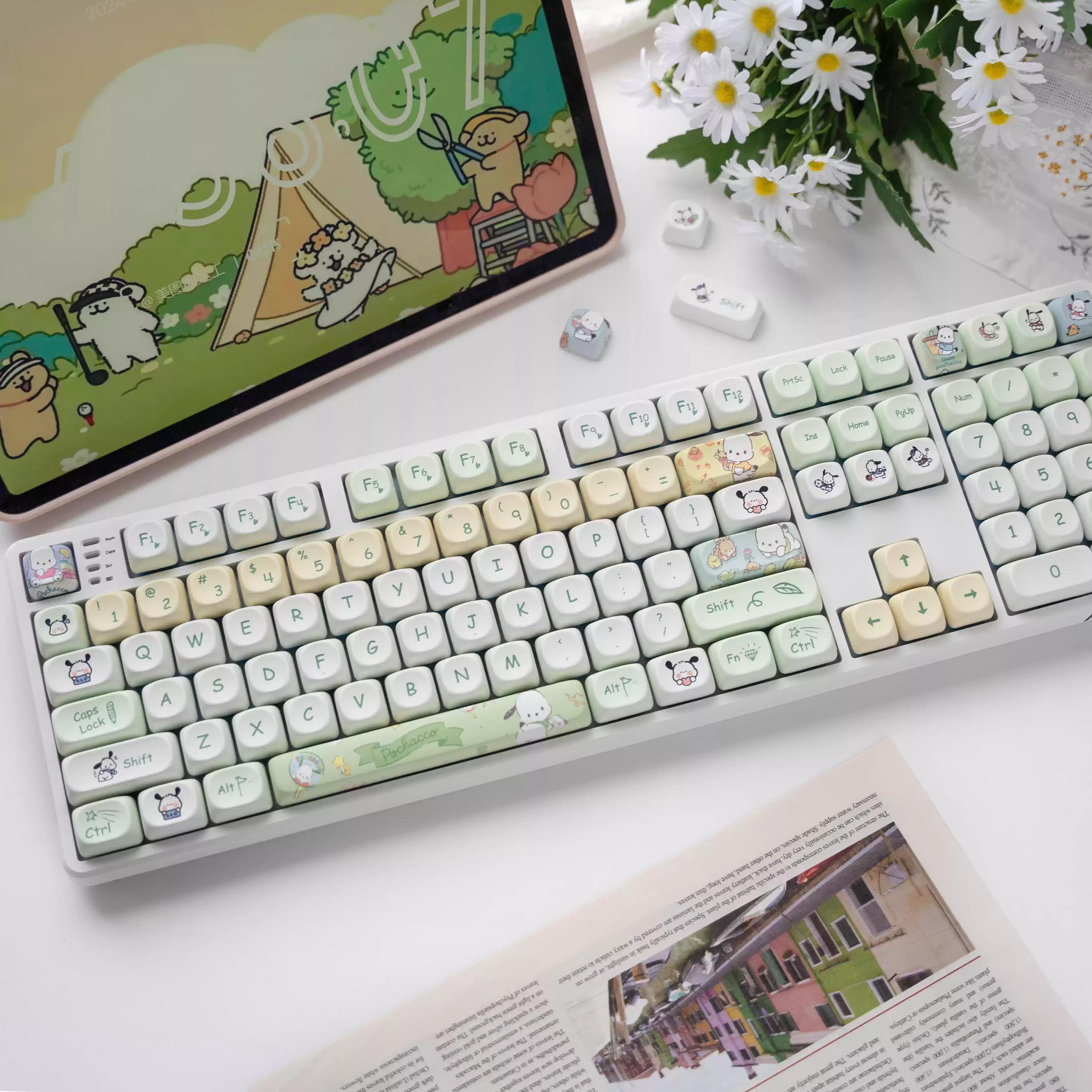 Cute Pochacco Theme Green Keycap Set for Mechanical Keyboard, Kawaii Keycaps, Artisan Keycaps, PBT Dye-Sub, MOA Profile, 148pcs