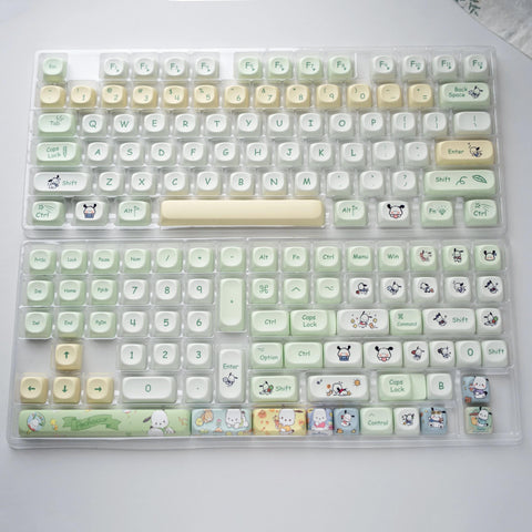 Cute Pochacco Theme Green Keycap Set for Mechanical Keyboard, Kawaii Keycaps, Artisan Keycaps, PBT Dye-Sub, MOA Profile, 148pcs