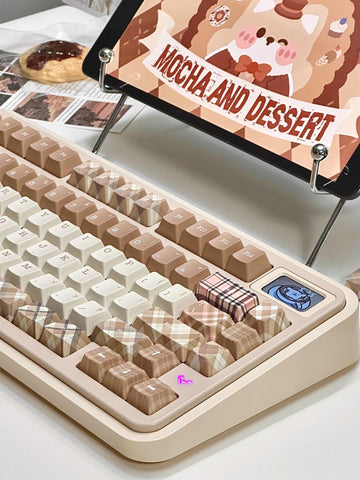 British Style Brown Retro Plaid Keycaps Set for Mechanical Keyboard, Artisan Keycaps, Cherry Profile, PBT Dye-Sub, Mx(+)Switches, 138pcs