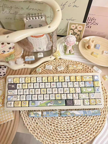 Cute Happy Duck Theme Artisan Keycap Set for Mechanical Keyboard, Kawaii Keycaps, ISO Keycaps, PBT Dye-Sub, Mx(+)Switches, 149pcs