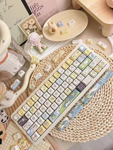 Cute Happy Duck Theme Artisan Keycap Set for Mechanical Keyboard, Kawaii Keycaps, ISO Keycaps, PBT Dye-Sub, Mx(+)Switches, 149pcs