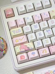 Cute Bocchi the Rock Theme Keycap Set for Mechanical Keyboard, Kawaii Keycaps, Anime Keycap Set, Cherry & MDA Profile, PBT Dye-Sub, 149pcs