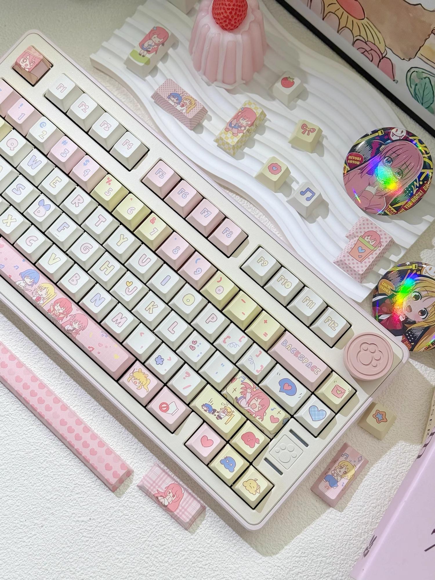 Cute Bocchi the Rock Theme Keycap Set for Mechanical Keyboard, Kawaii Keycaps, Anime Keycap Set, Cherry & MDA Profile, PBT Dye-Sub, 149pcs