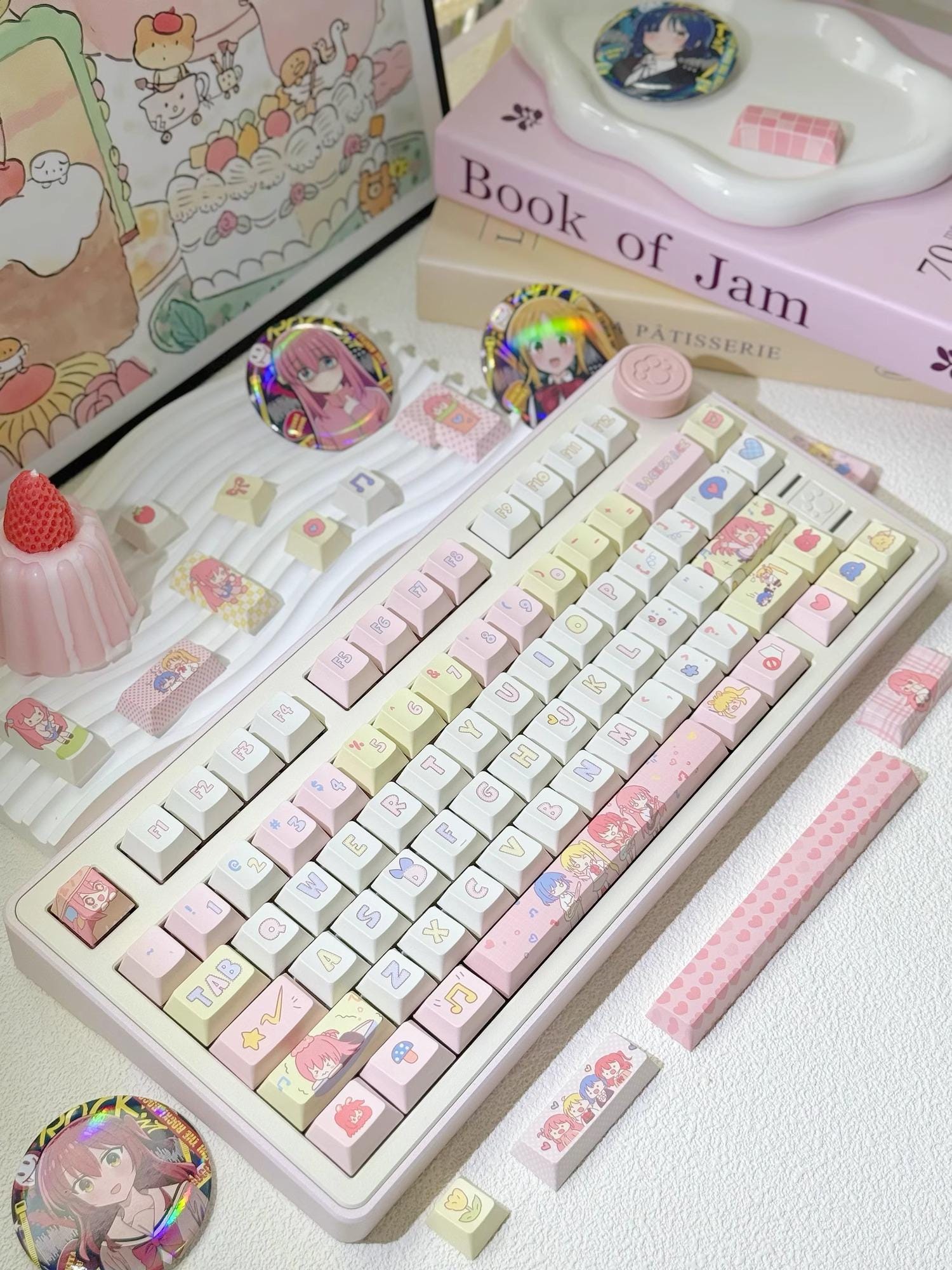Cute Bocchi the Rock Theme Keycap Set for Mechanical Keyboard, Kawaii Keycaps, Anime Keycap Set, Cherry & MDA Profile, PBT Dye-Sub, 149pcs