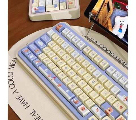 Cute Brown Bear Theme Artisan Keycap Set for Mechanical Keyboard, Kawaii Keycaps, MDA Profile, PBT Dye-Sub, Mx(+)Switches, 149pcs