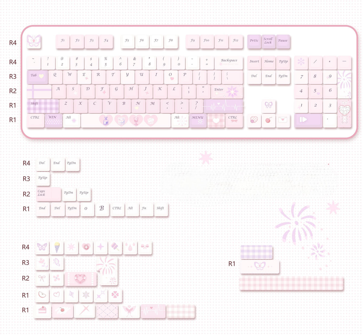 Cute Valentines Day Theme PBT ISO Keycap Set for Mechanical Keyboard, Kawaii Keycaps, Artisan Keycaps, Cherry & MDA Profile, 150pcs