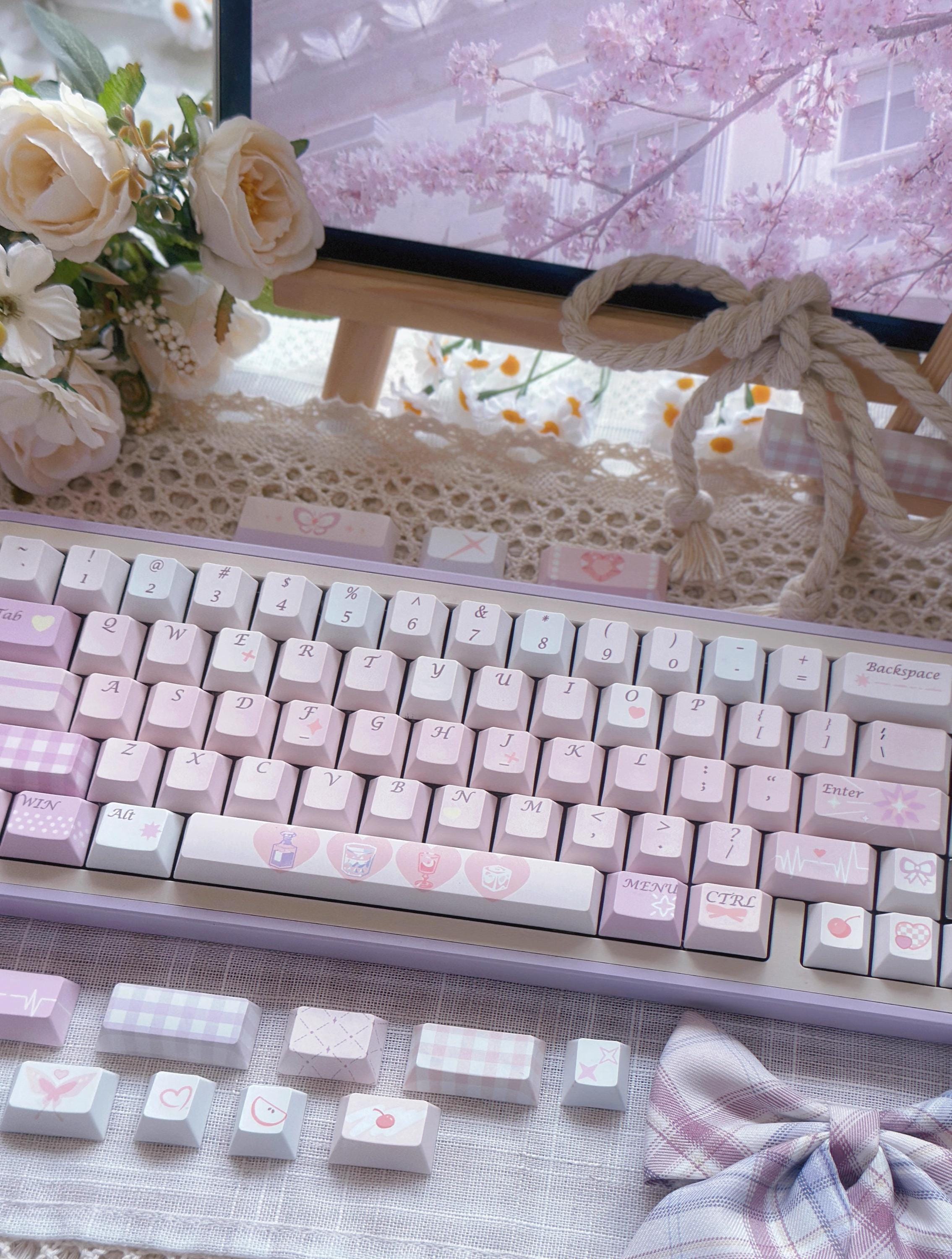 Cute Valentines Day Theme PBT ISO Keycap Set for Mechanical Keyboard, Kawaii Keycaps, Artisan Keycaps, Cherry & MDA Profile, 150pcs