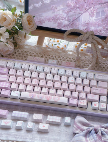 Cute Valentines Day Theme PBT ISO Keycap Set for Mechanical Keyboard, Kawaii Keycaps, Artisan Keycaps, Cherry & MDA Profile, 150pcs