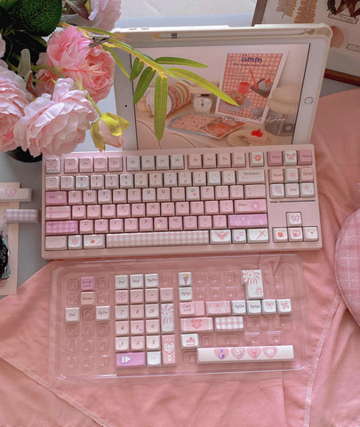 Cute Pink Valentine Day Theme Keycap Set for Mechanical Keyboard, Kawaii Keycaps, Artisan Keycaps, Cherry & MDA Profile, 150pcs