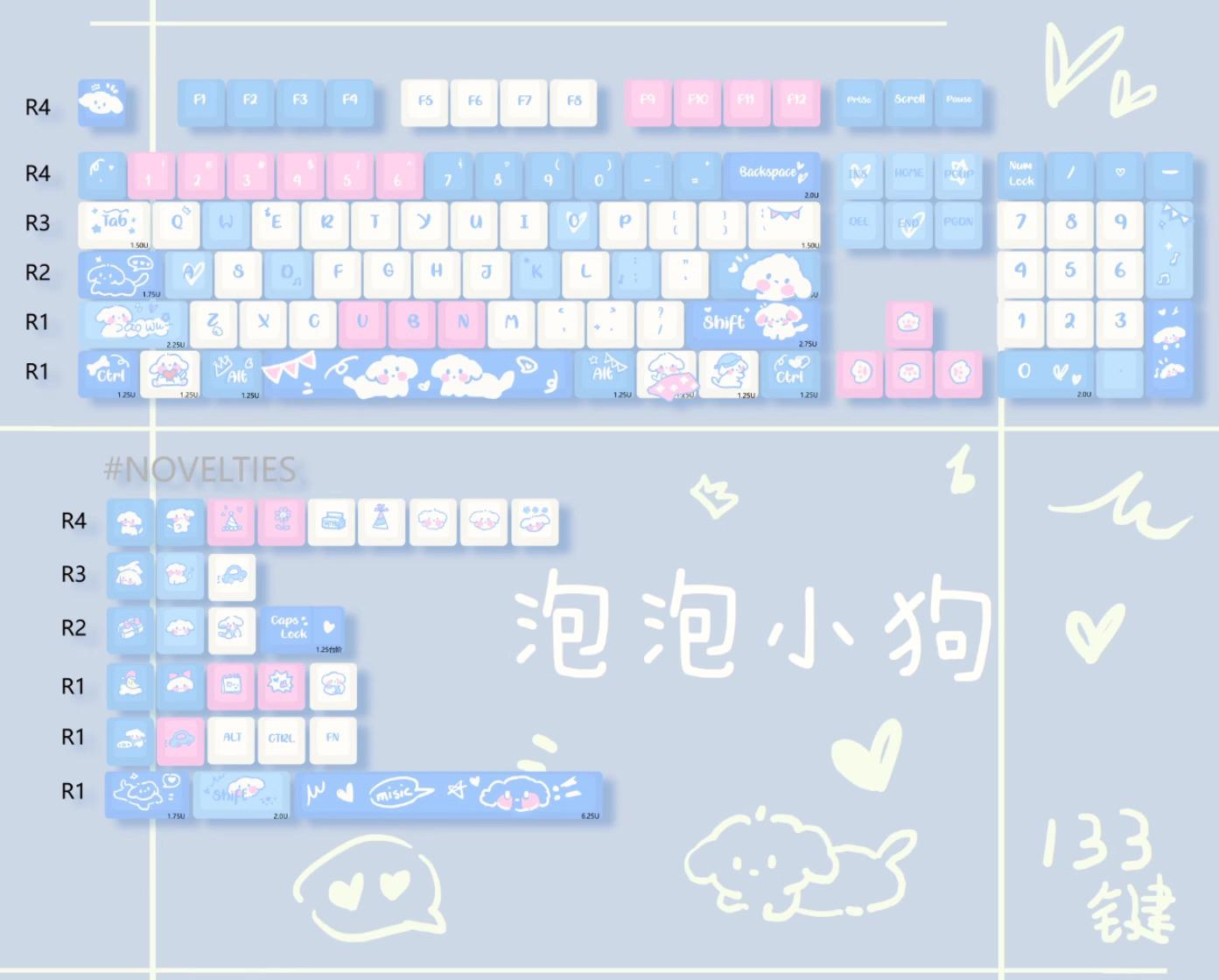 Cute Puppy Dog Theme Artisan Keycap Set for Mechanical Keyboard, Cherry / MOA Profile, PBT Dye-Sub, Mx(+)Switches, 133pcs