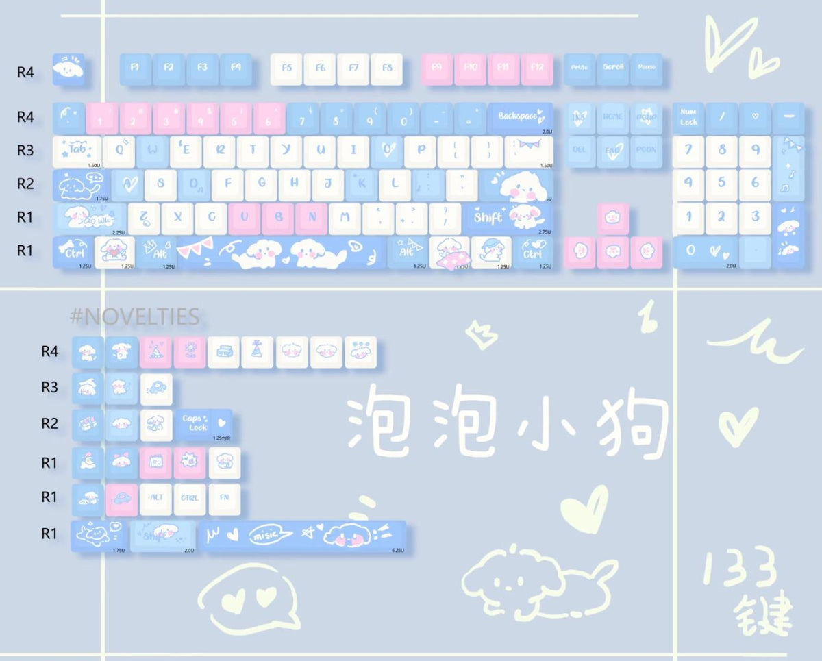 Cute Puppy Dog Theme Artisan Keycap Set for Mechanical Keyboard, Cherry / MOA Profile, PBT Dye-Sub, Mx(+)Switches, 133pcs