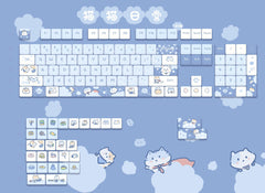 Cute Kitty's Life Theme Blue Cat Keycaps Set for Mechanical Keyboard, Kawaii Keycaps, MDA Profile, PBT Dye-Sub, Mx(+)Switches, 134pcs
