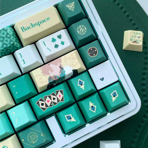 Green Aventurine Theme Anime Keycaps Set for Mechanical Keyboard | Casino Dice & Cards Theme – KeyArtisan®