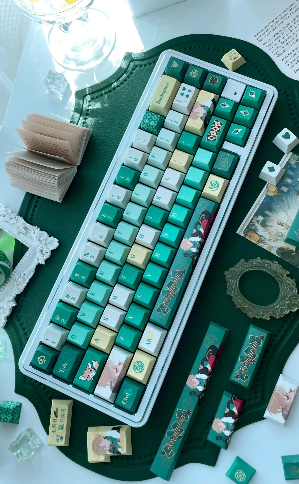 Green Aventurine Theme Anime Keycaps Set for Mechanical Keyboard | Casino Dice & Cards Theme – KeyArtisan®