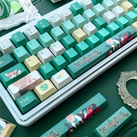Green Aventurine Theme Anime Keycaps Set for Mechanical Keyboard | Casino Dice & Cards Theme – KeyArtisan®