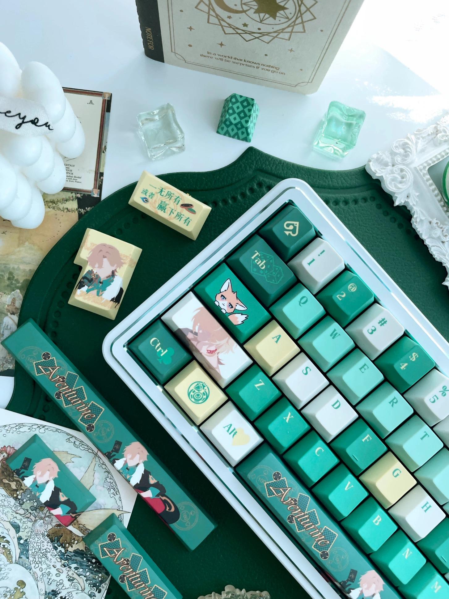 Green Aventurine Theme Anime Keycaps Set for Mechanical Keyboard | Casino Dice & Cards Theme – KeyArtisan®