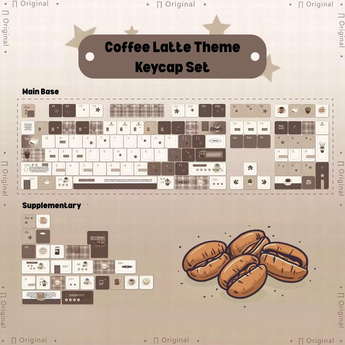 Cute Brown Cozy Cafe Theme Coffee Keycap Set for Mechanical Keyboard | Mocha & Plaid Design Keycaps – KeyArtisan®