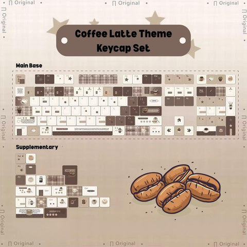 Cute Brown Cozy Cafe Theme Coffee Keycap Set for Mechanical Keyboard | Mocha & Plaid Design Keycaps – KeyArtisan®