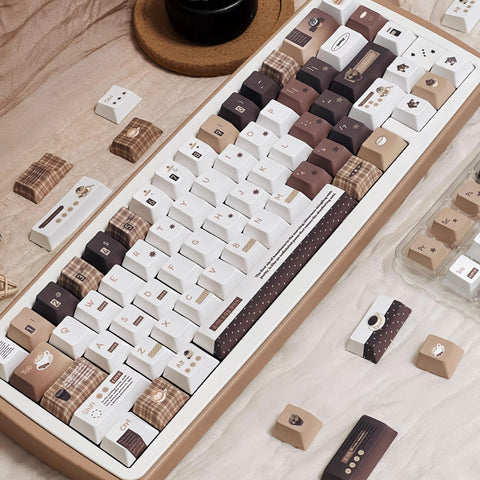 Cute Brown Cozy Cafe Theme Coffee Keycap Set for Mechanical Keyboard | Mocha & Plaid Design Keycaps – KeyArtisan®