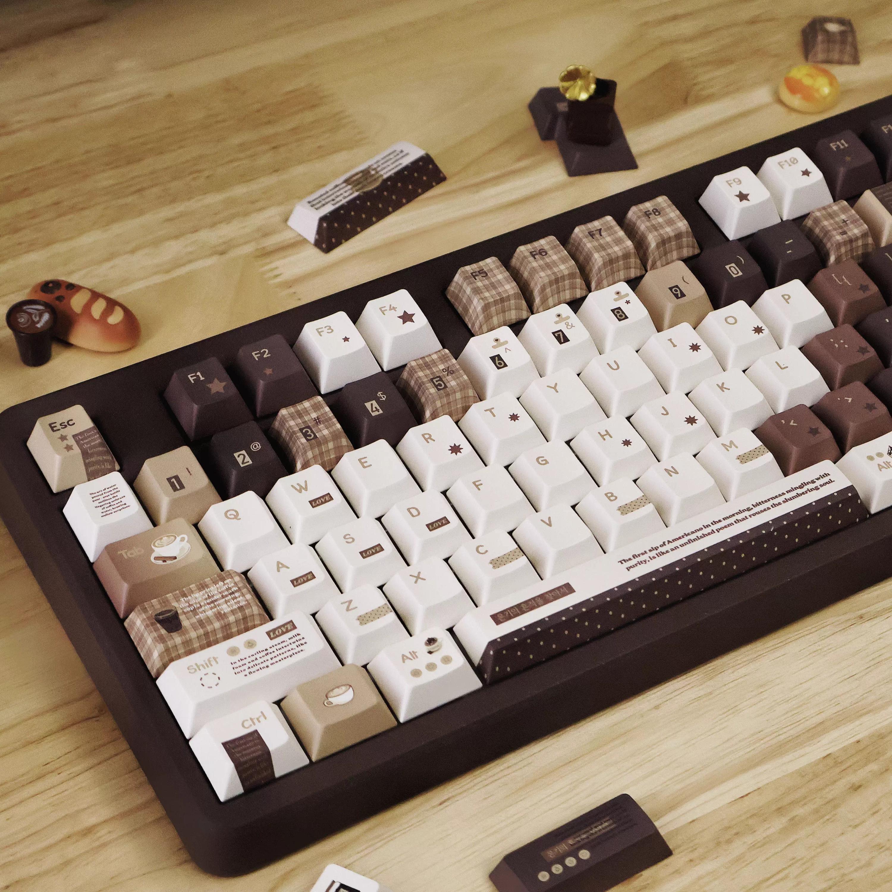 Cute Brown Cozy Cafe Theme Coffee Keycap Set for Mechanical Keyboard | Mocha & Plaid Design Keycaps – KeyArtisan®