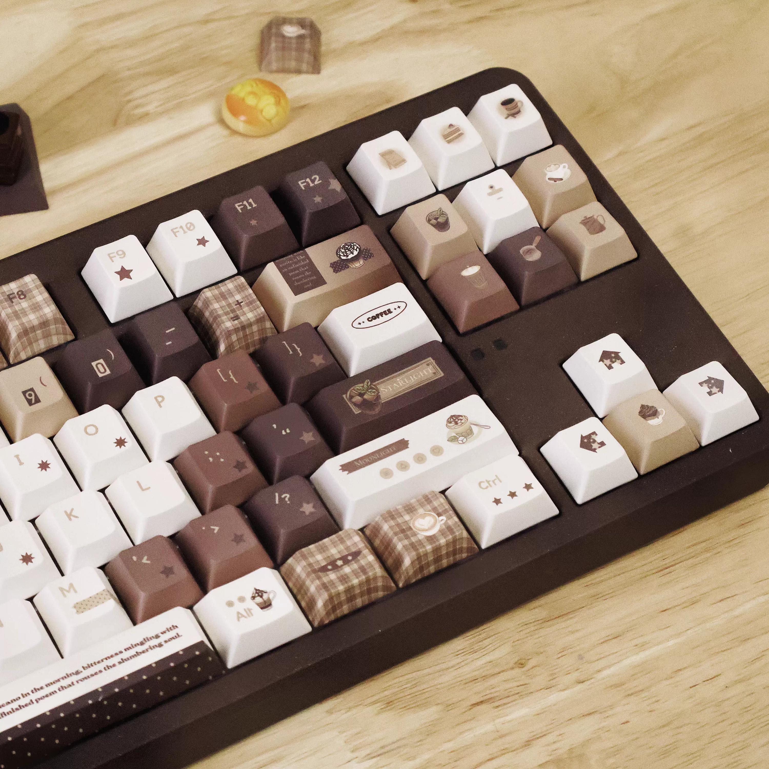 Cute Brown Cozy Cafe Theme Coffee Keycap Set for Mechanical Keyboard | Mocha & Plaid Design Keycaps – KeyArtisan®