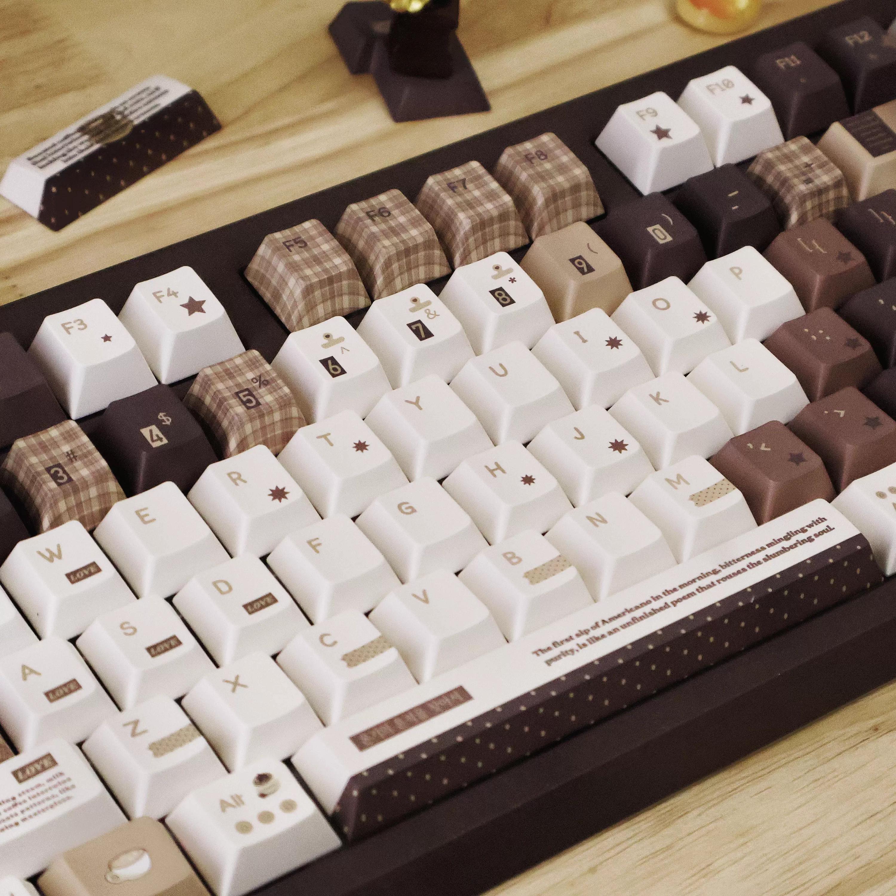 Cute Brown Cozy Cafe Theme Coffee Keycap Set for Mechanical Keyboard | Mocha & Plaid Design Keycaps – KeyArtisan®