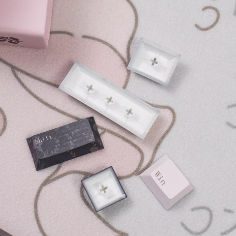 Cute Black Veil Pink Cheeks Keycaps Set for Mechanical Keyboard - Kawaii Aesthetic Design - KeyArtisan®