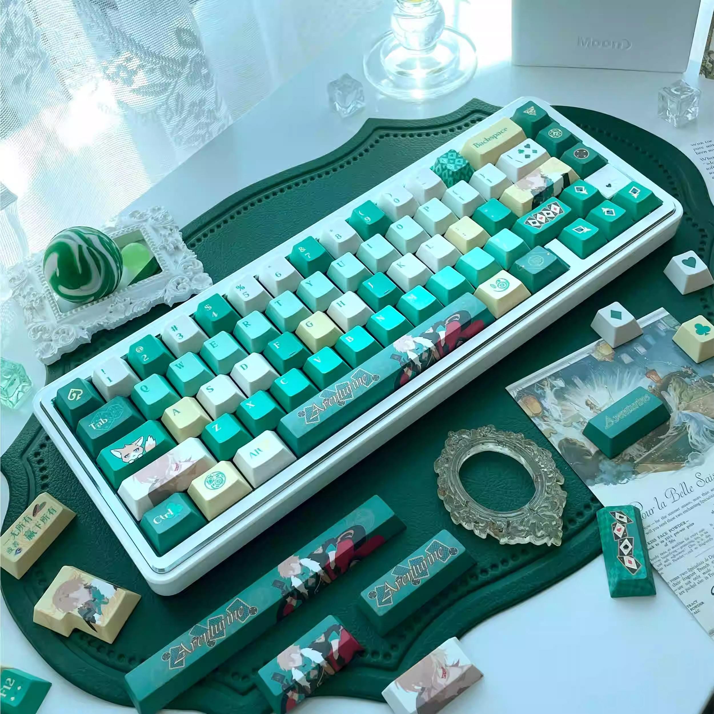 Green Aventurine Theme Anime Keycaps Set for Mechanical Keyboard | Casino Dice & Cards Theme – KeyArtisan®