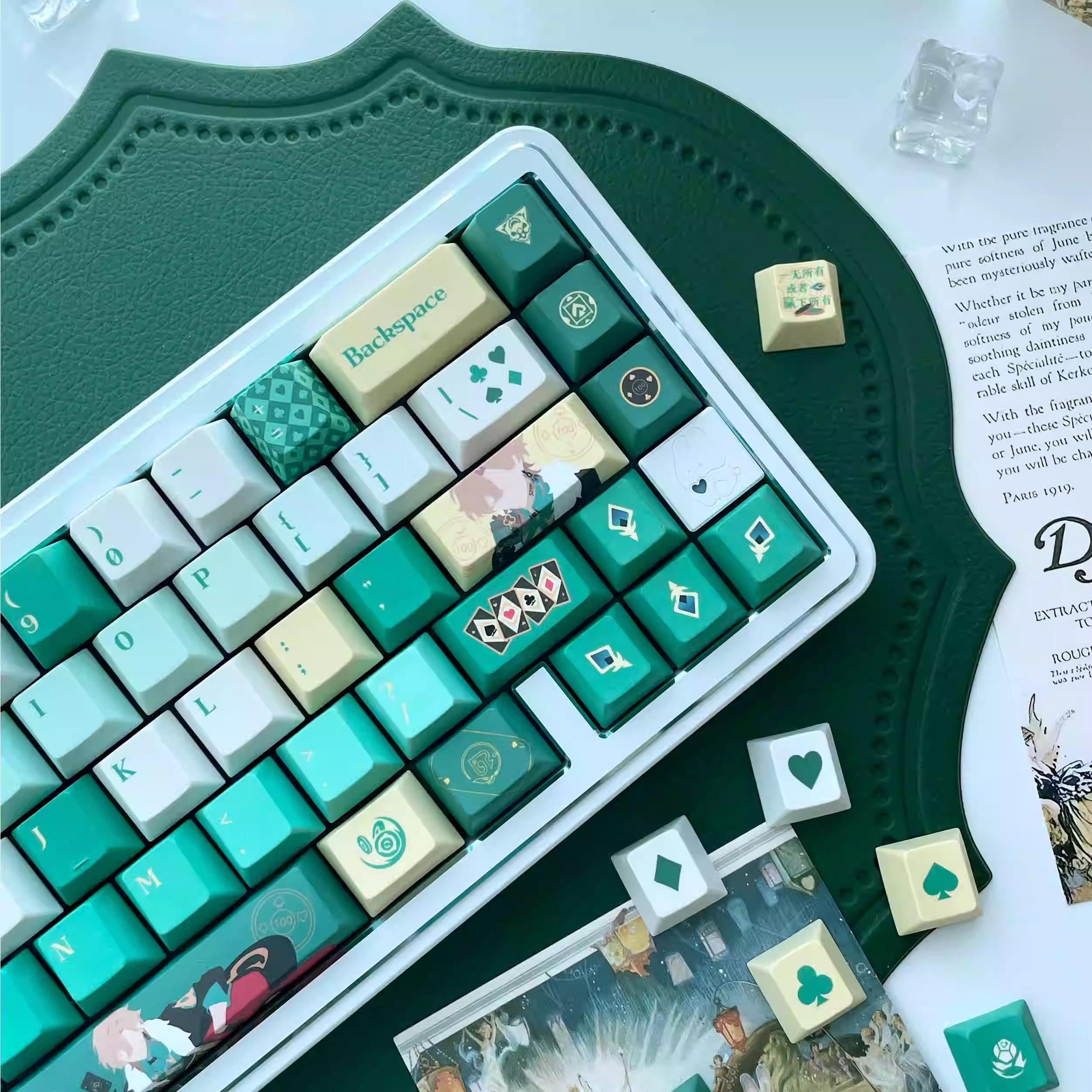 Green Aventurine Theme Anime Keycaps Set for Mechanical Keyboard | Casino Dice & Cards Theme – KeyArtisan®